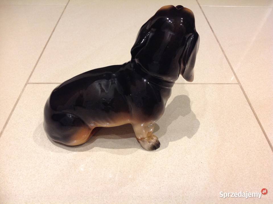 Stara Porcelanowa Figurka Jamnik Pies Sygnowana lubuskie