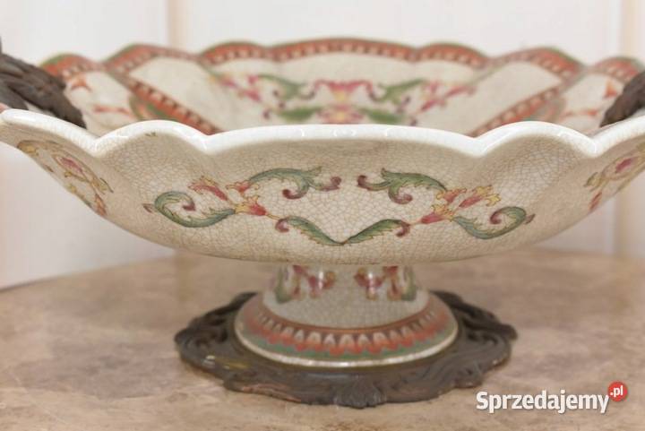 Antyczna Patera Owocnik Porcelana Brąz Kwiaty Kraków