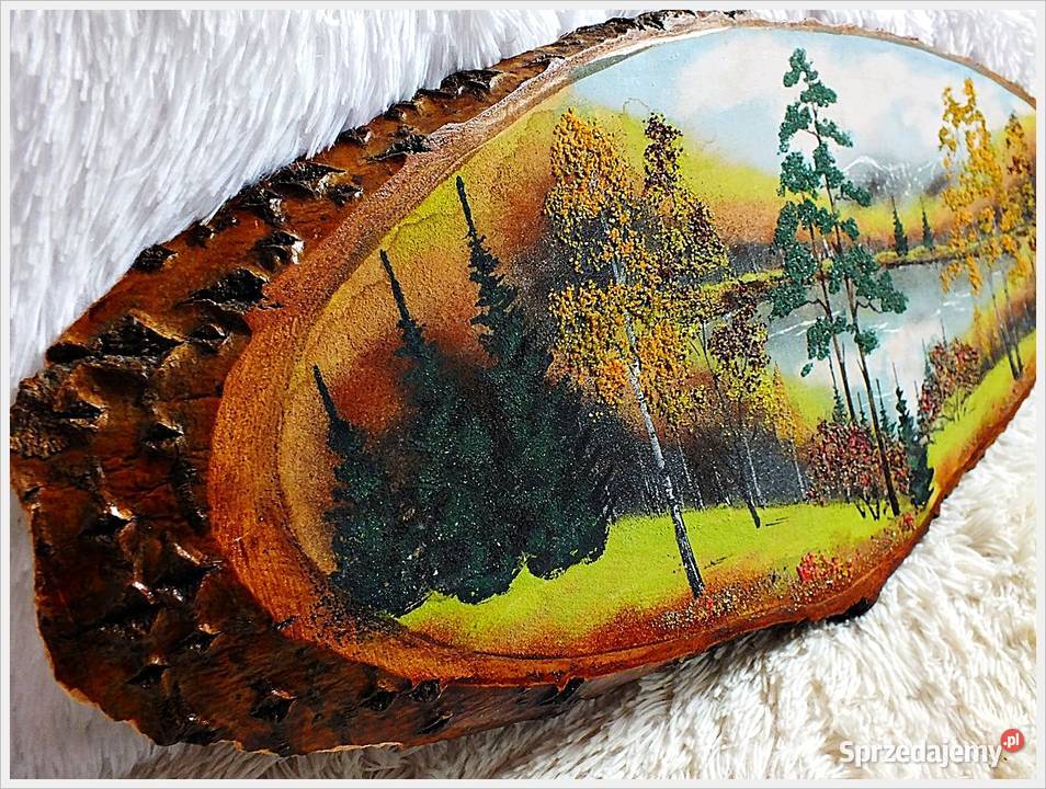 Duży Obraz ręcznie malowany na pniu drzewa