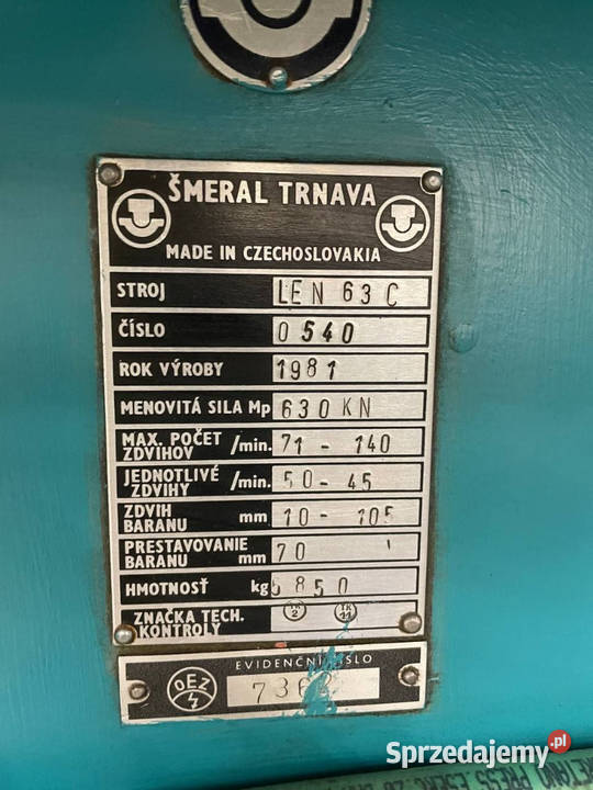 Prasa Mimośrodowa SMERAL LEN 63C 4400000 Netto Biznes i Przemysł