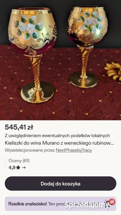 Kielich do wina Venice Murano Ruby RedKwiaty z Porcelana i szkło Pabianice sprzedam