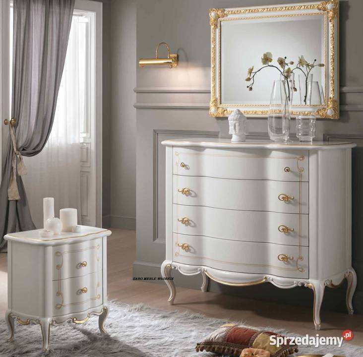 Klasyczna szafka nocna włoska drewniana biało Przemyśl