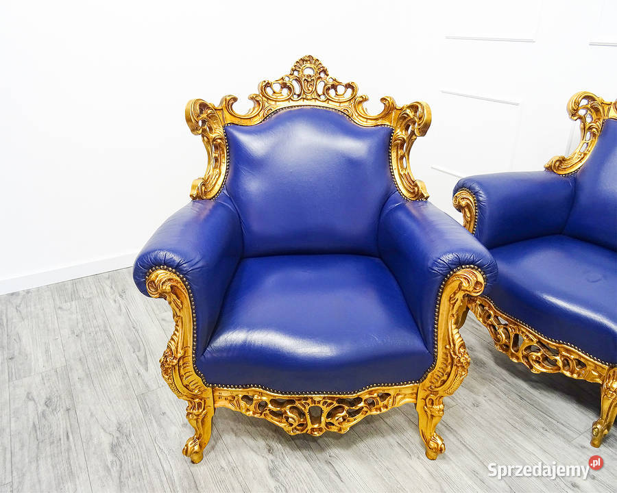 Włoski KOMPLET MEBLI do SALONU Ludwik BUK SKÓRA Kalisz