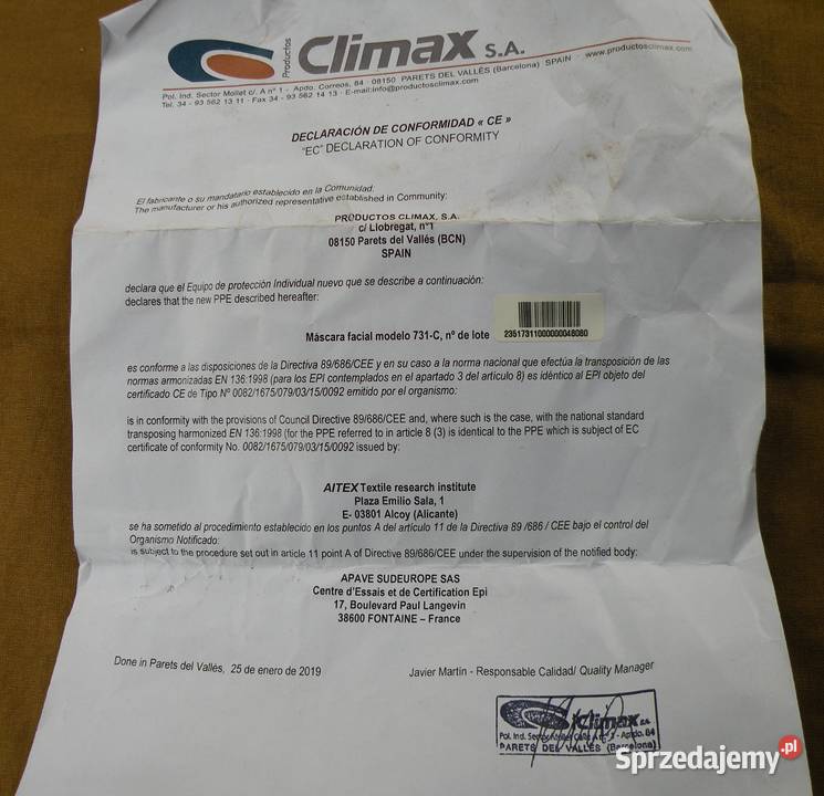 Maska przeciwgazowa CLIMAX 731R Wrocław