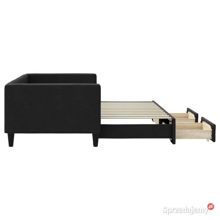 Sofa rozsuwana z szufladami czarna tkanina