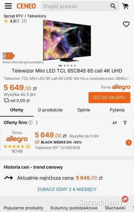 Telewizor TCL 65C845 miniled podkarpackie Tyczyn