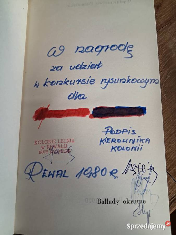 książka z 1979r z dedykacją ballady okrutne stan Sandomierz