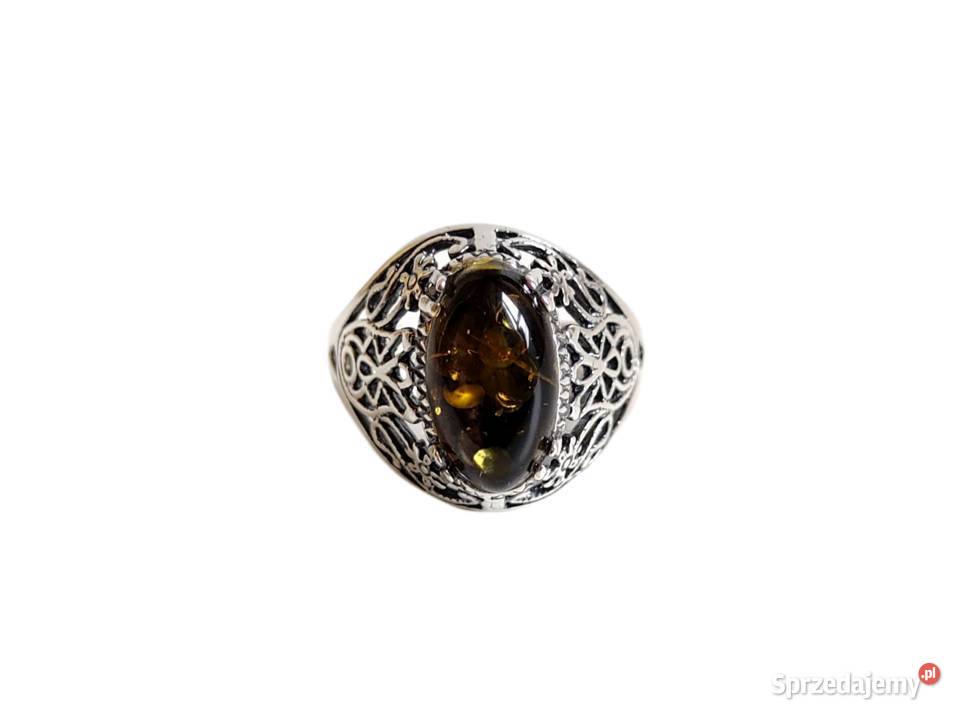 7412 Pierścionek z ZielonoKoniakowym Bursztynem Kędzierzyn-Koźle