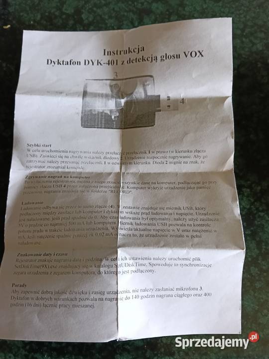 Dyktafon DYK401 z detekcją głosu VOX podkarpackie Kraczkowa
