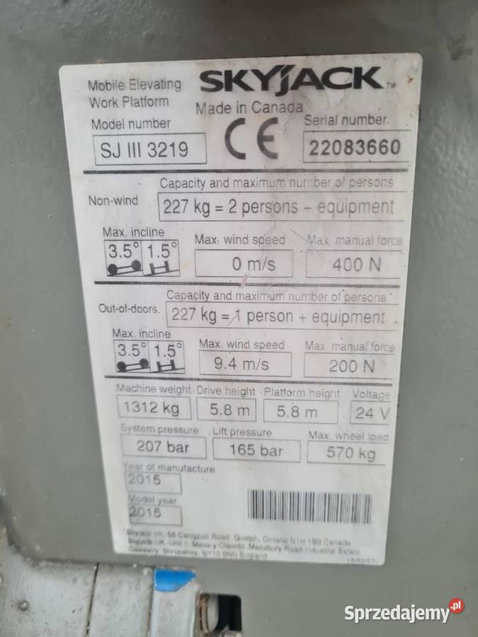 Podnośnik nożycowy SkyJack SJ III 3219 wys rob Dąbrowa Tarnowska