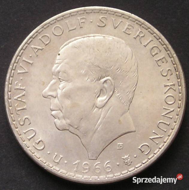 Szwecja 5 koron 1966 SREBRO Gustaw VI Adolf stan Łódź