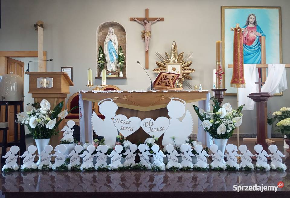 Aniołek klęczący z imieniem dekoracja Pierwsza wielkopolskie Dobrzyca