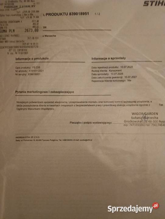 Kosa spalinowa Stihl FS 235 opolskie Nysa
