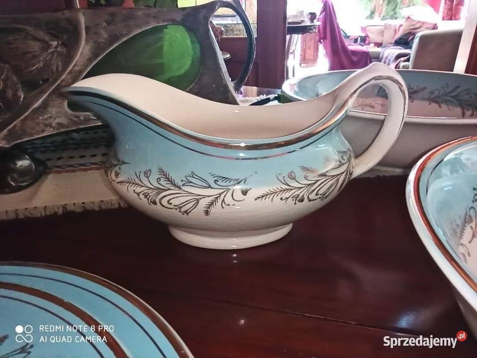 Serwis obiadowy 6 osób Błękitno złoty Elegancki Gdańsk sprzedam