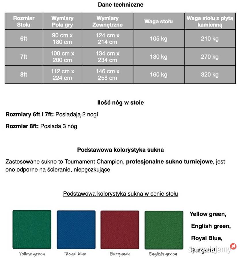 Stół Bilardowy Bergamo 7 ft z blatem