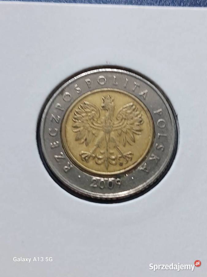 5 Złotych 2009 r DESTRUKT przesunięcie stempla Konin