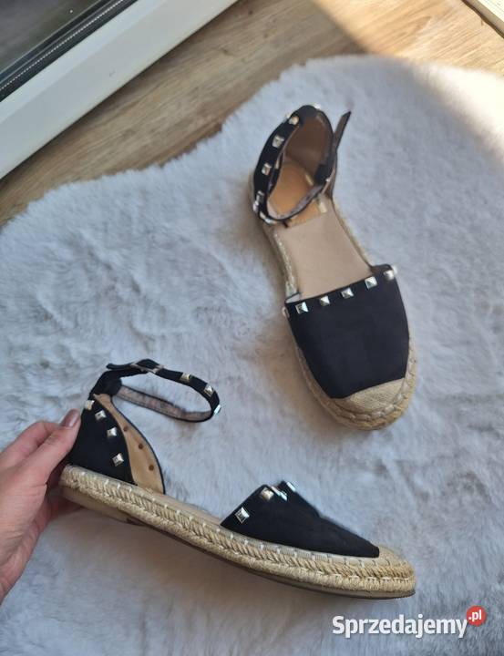 Świetne czarne espadryle sandałki 40 z ćwiekami Kraków sprzedam