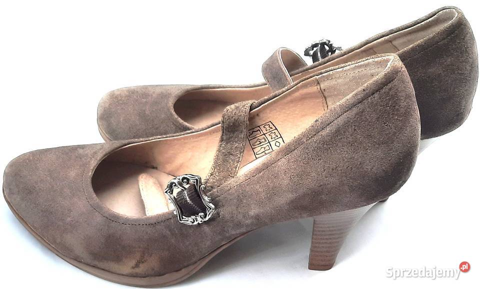 41 Hirschkogel czółenka na obcasie zamsz szare Gaszowice