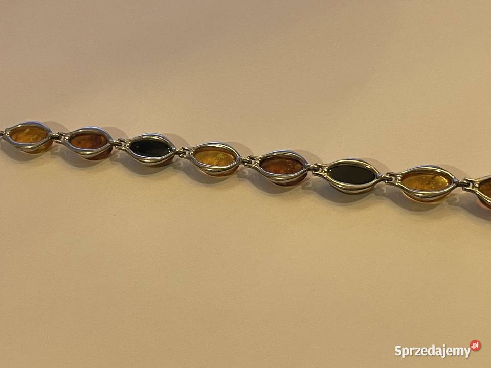 Srebrna bransoletka z bursztynami 156g Kraków sprzedam