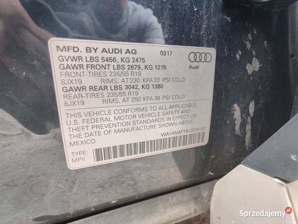 Audi Q5 FY 80A 2017r 20T Quattro 203000km Pawłów sprzedam