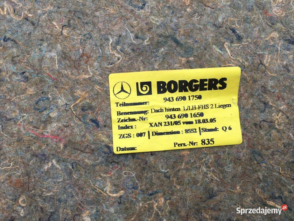 Tapicerka Podsufitka Kabiny Actros MP2 Pozostałe lubuskie Maszewo sprzedam