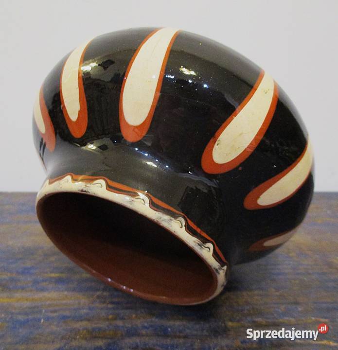 Wazon Brzuchaty Pękaty Ceramiczny Szkliwiony PRL Nieporęt