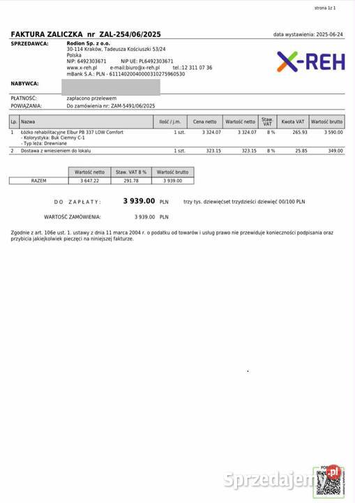 łóżko rehabilitacyjne elbur pb 337 lov comfotr z Zdręby