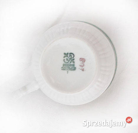 vintage filiżanka z zielonym paskiem prl biały Szczecin sprzedam