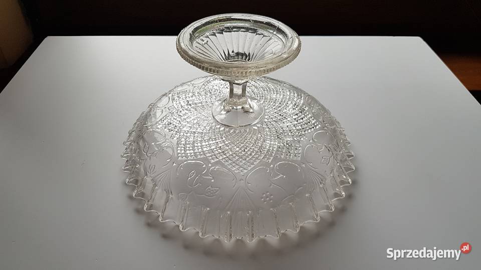 Stara patera owocarka z falbanką stare szkło śląskie Dąbrowa Górnicza