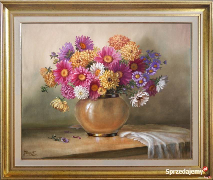 Astry w Wazonie ręcznie malowany olejny L małopolskie