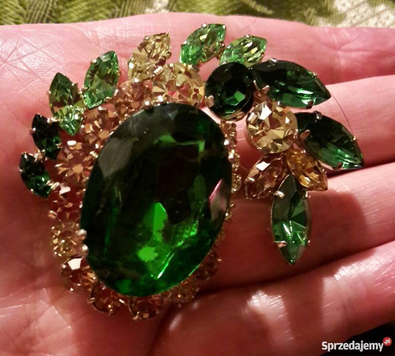 Biżuteria retro złoty stara broszka kolorowe Jelenia Góra