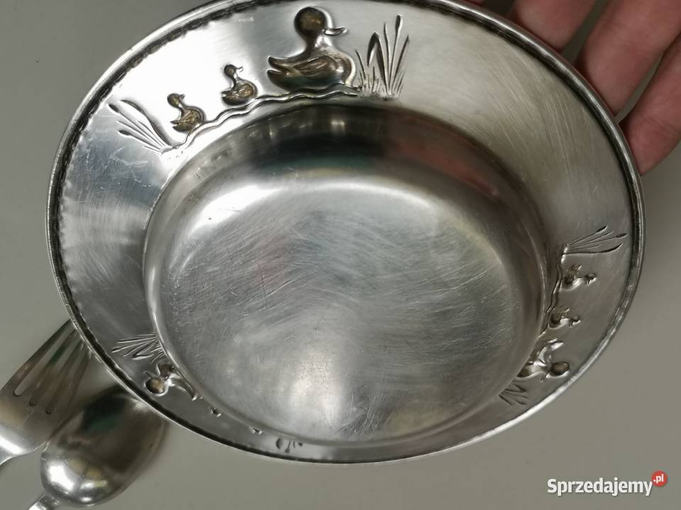 Talerzyk i sztućce posrebrzane vintage Dania Toruń sprzedam