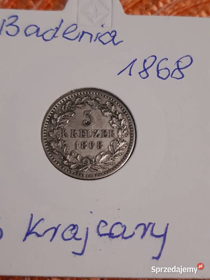 moneta srebrna Księstwa Badenii z 1868r Łomża