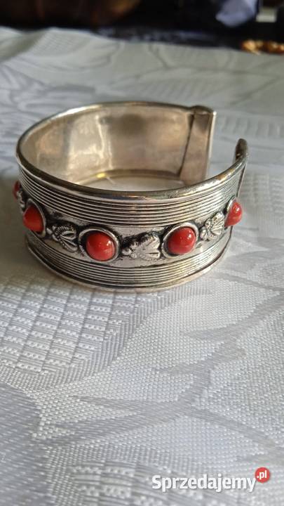 WIEKOWA SREBRZONA BRANSOLETA Z KORALEM posrebrzane Ozdoby