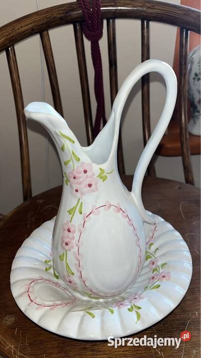 Misa i dzbanek Biała gruba porcelana z bukietem pomorskie