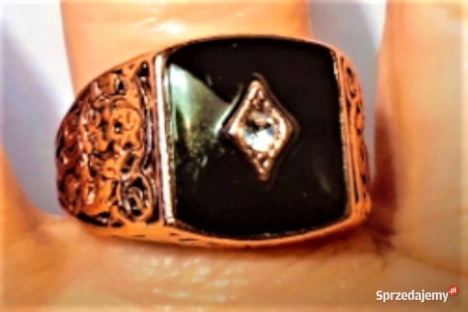 Onyks z Cyrkonem Antyczny SygnetPierścień Złoto Poraj