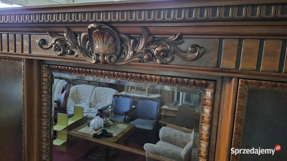 Biblioteka orzechowa kredens na lwich łapach Antyki, Sztuka, Kolekcje Sypniewo
