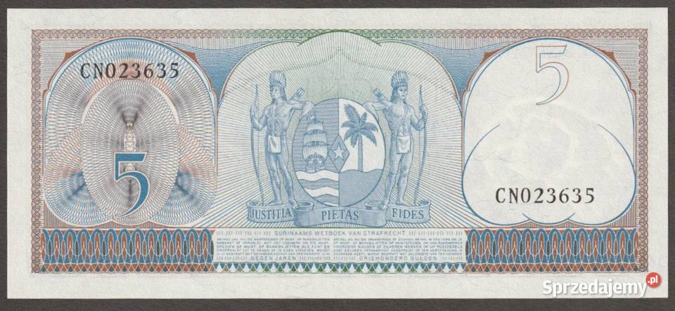 SURINAM 5 GULDENÓW 1963 STAN BANKOWY UNC Numizmatyka Łódź