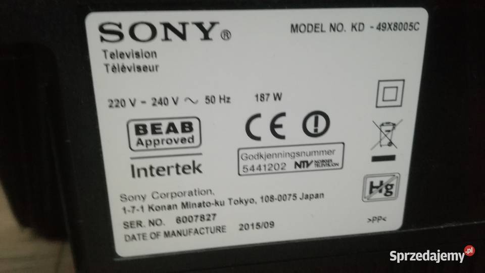 Uszkodzony SONY KD 49X8005C Uszkodzona matryca Częstochowa