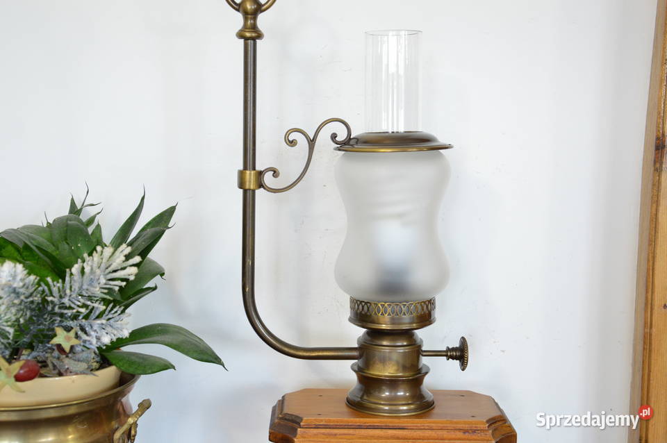 elektryczna lampa naftowa drewno mosiądz stara śląskie Jastrzębie-Zdrój