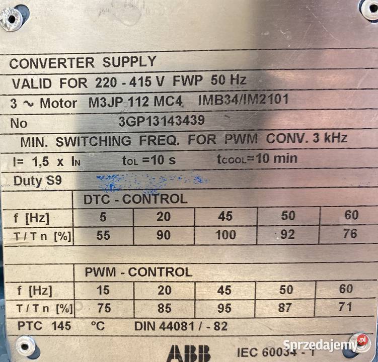 silnik elektryczny 4kW 1458obr 3fazowy ABB IE2 Pigża sprzedam