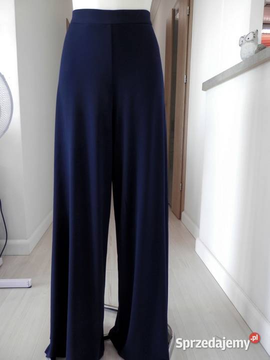 Spodnie Zara Nogawki Szerokie Granatowe Wysoki Łomża