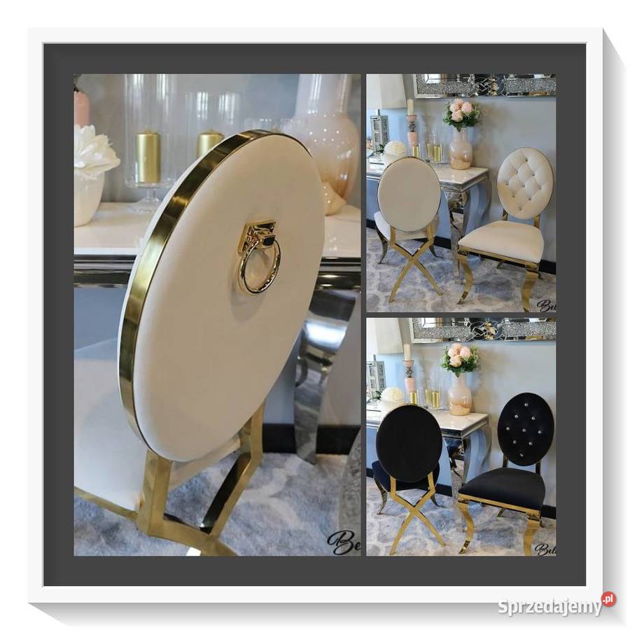 Krzesło Ludwik III Gold Glamour z kryształkami mazowieckie Warszawa