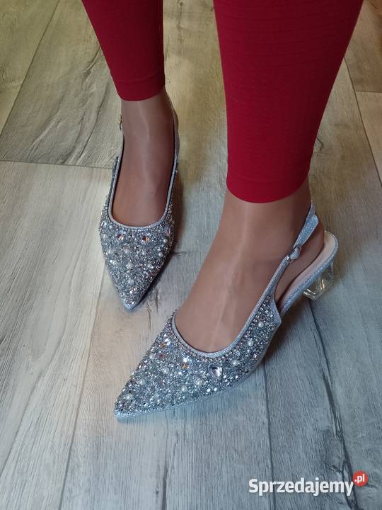 4344 Srebrne bogato zdobione czółenka wieczorowe małopolskie Kraków