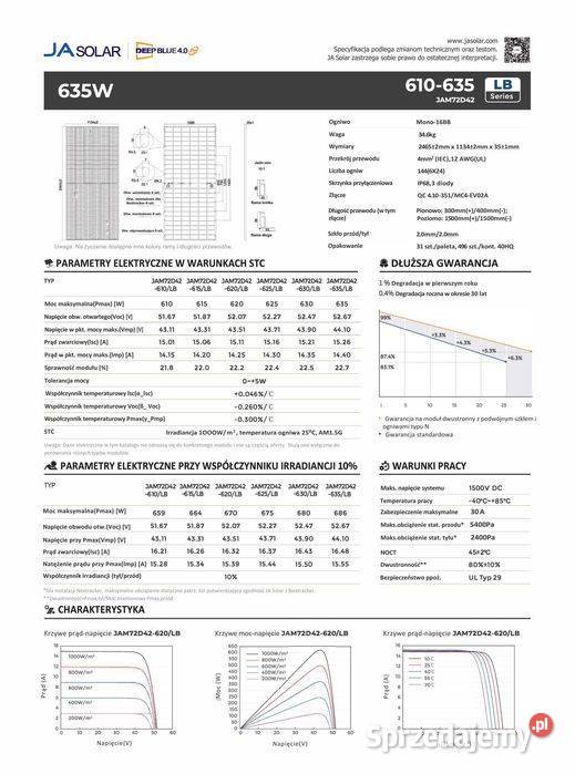 Panel fotowoltaiczny JA SOLAR JAM72D42630LB 630