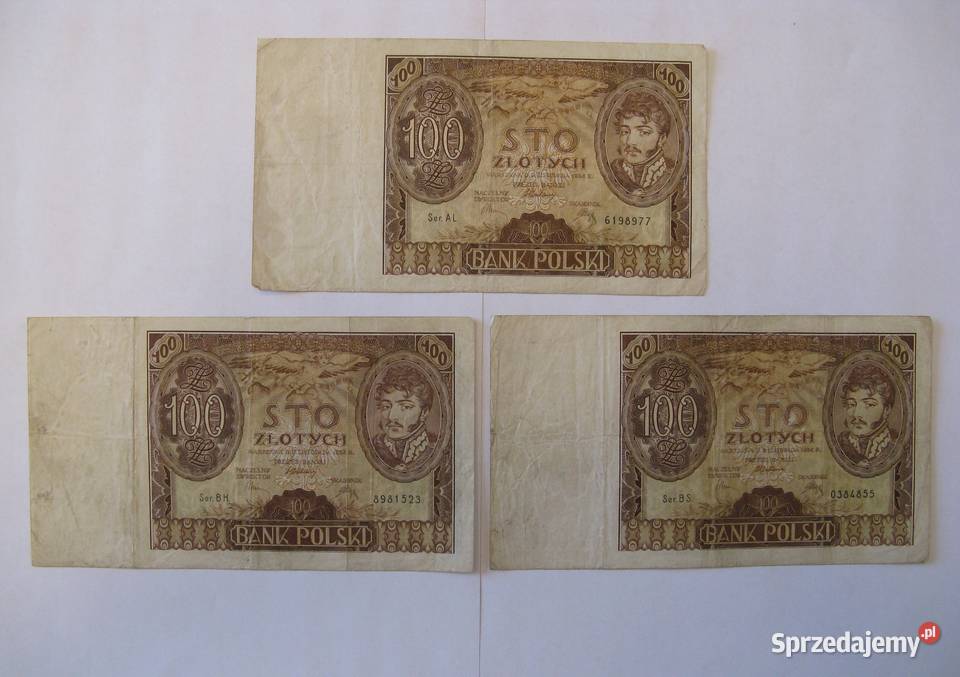 100 złotych 1934 zestaw 3 Dąbrowa Górnicza