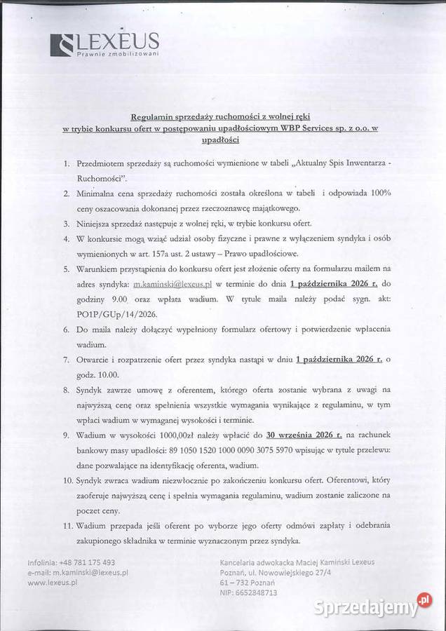 Ogłoszenie o sprzedaży ruchomości Kruszewo