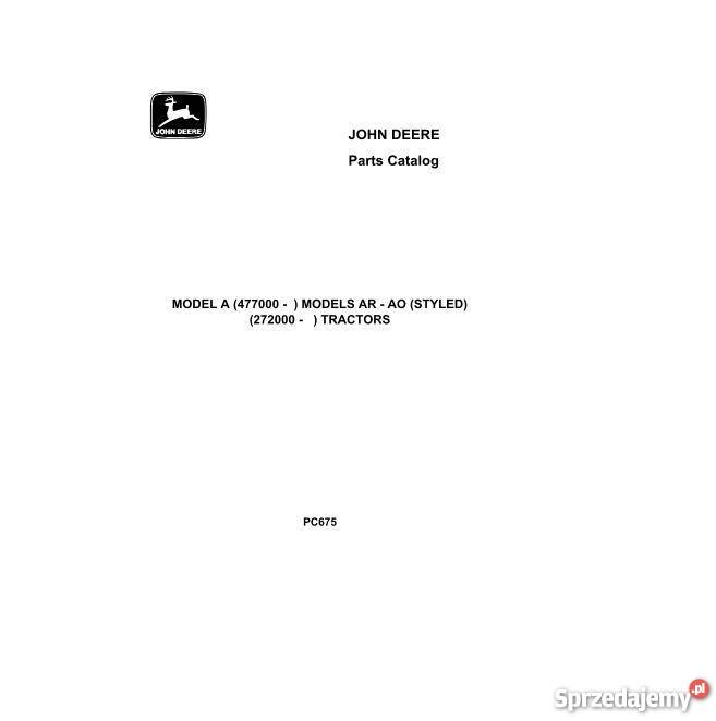 JOHN DEERE A ARAO KATALOG CZESCI Kielce