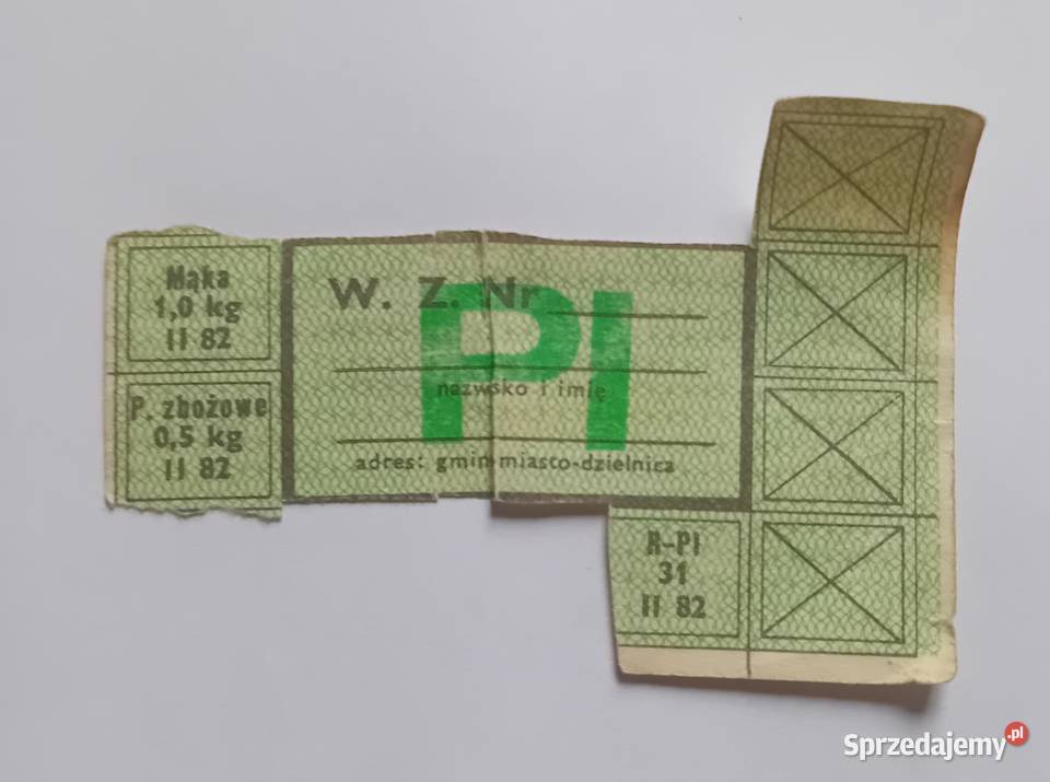Kartka zaopatrzeniowa PI luty 1982r Oryginał z Koźminek