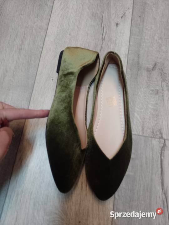 4142 Zielone welurowe baleriny wieczorowe NOWE Kraków